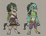  2022 anthro anthrofied blue_eyes canid canine canis claws clothing ear_piercing ear_ring elranno footwear fur gerudo_outfit link_(wolf_form) looking_at_viewer male mammal markings nintendo piercing ring_piercing simple_background solo the_legend_of_zelda veil video_games wolf 