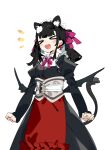  1girl animal_ear_fluff animal_ears black_dress black_hair blush bow closed_eyes dress fang frills hair_bow karei long_hair low_wings maid_headdress mole mole_under_mouth open_mouth original puffy_sleeves purple_bow sleeves_past_wrists solo tail twintails wings 