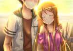  1girl backlighting bad_id bad_pixiv_id bare_shoulders brother_and_sister closed_eyes hair_ornament hairclip kousaka_kirino kousaka_kyousuke long_hair nervous orange_hair ore_no_imouto_ga_konna_ni_kawaii_wake_ga_nai siblings sunset swordsouls 