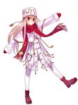  adapted_costume dress_of_heaven fate/stay_night fate_(series) highres illyasviel_von_einzbern long_sleeves morii_shizuki pantyhose red_scarf scarf solo 