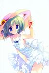  absurdres animal_ears blue_eyes can cat_ears coca-cola collarbone dress flower green_hair greenwood hat hat_flower highres midori_(greenwood) original rei_(rei's_room) soda_can solo sundress sunflower v 