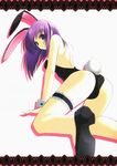  absurdres animal_ears bare_legs bare_shoulders bunny_ears bunny_girl bunnysuit copyright_request from_behind garters highres looking_back purple_eyes purple_hair solo suzuhira_hiro tail wrist_cuffs 