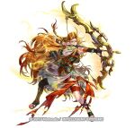  1girl arrow_(projectile) blonde_hair bow_(weapon) braid circlet copyright_notice earrings fingerless_gloves fire_emblem fire_emblem:_genealogy_of_the_holy_war fire_emblem_heroes full_body fur_trim gladiator_sandals gloves holding holding_bow_(weapon) holding_weapon hoop_earrings jewelry long_hair necklace official_art sandals simple_background single_thighhigh suzuki_rika thighhighs ullr_(fire_emblem) very_long_hair weapon white_background yellow_eyes yewfelle_(fire_emblem) 