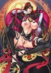  ankle_gun anus areolae bad_id bad_pixiv_id bayonetta bayonetta_(character) breasts censored elbow_gloves gloves gun handgun highres huge_breasts juubaori_mashumaro long_hair long_legs mole mole_under_mouth nipples no_panties open_clothes open_shirt pussy quadruple_wielding shirt solo spread_legs thighhighs thighs tongue very_long_hair weapon 