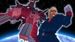  angry bald bask_om beam_cannon belt coat double_beam_cannon earth_(planet) fist_shaking gloves goggles gundam hatch highres in_orbit military military_uniform planet ririareesuritu science_fiction shouting spacecraft titans_(gundam) zeta_gundam 