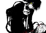  blood dark_konoha goguma_wagamja hair_over_one_eye highres kagerou_project konoha_(kagerou_project) looking_at_viewer simple_background sketch smile solo spot_color white_background yellow_eyes 