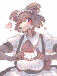 accessory anthro beastars blue_eyes blush brown_body brown_fur canid canine canine_teeth canis clothed clothing dress eyelashes female fluffy_ears fur gesture happy headband headgear headwear heart_gesture heart_symbol hi_res juno_(beastars) looking_at_viewer maid_uniform mammal nails one_eye_closed open_mouth red_bow_ribbon simesaba_poteto snout solo tan_body tan_fur teeth uniform white_sclera wink winking_at_viewer wolf