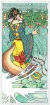 2008 anthro art_nouveau asian_mythology black_hair bottomwear branch brown_body brown_eyes brown_fur canid canine chinese_mythology clothed clothing corsac_fox deity east_asian_mythology feng_po_po food fox fruit fully_clothed fur hair hi_res inner_ear_fluff looking_at_viewer looking_back mammal mythology plant skirt tan_body tan_fur terrie_smith true_fox tuft white_body white_fur