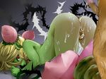  1girl after_sex androgynous ass blonde_hair censored commentary_request cum cum_in_pussy disgaea doku_gorira flora_beast_(disgaea) flower green_skin hetero makai_senki_disgaea_2 masturbation mosaic_censoring nude penis plant_girl rose solo_focus sticky_fingers thorns top-down_bottom-up 