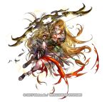  1girl arrow_(projectile) blonde_hair bow_(weapon) braid circlet copyright_notice damaged earrings fingerless_gloves fire_emblem fire_emblem:_genealogy_of_the_holy_war fire_emblem_heroes full_body fur_trim gladiator_sandals gloves hand_up holding holding_bow_(weapon) holding_weapon hoop_earrings jewelry long_hair necklace official_art sandals simple_background single_thighhigh suzuki_rika thighhighs thighs torn_clothes ullr_(fire_emblem) very_long_hair weapon white_background yellow_eyes yewfelle_(fire_emblem) 