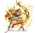  1girl arrow_(projectile) blonde_hair bow_(weapon) braid circlet copyright_notice earrings fingerless_gloves fire_emblem fire_emblem:_genealogy_of_the_holy_war fire_emblem_heroes full_body fur_trim gladiator_sandals gloves holding holding_bow_(weapon) holding_weapon hoop_earrings jewelry long_hair necklace official_art sandals simple_background single_thighhigh suzuki_rika thighhighs ullr_(fire_emblem) very_long_hair weapon white_background yellow_eyes yewfelle_(fire_emblem) 