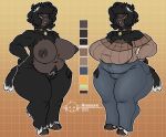 anthro areola big_breasts big_butt black_body black_fur black_wool bottomwear bovid breasts brown_areola brown_body butt caprine clothed clothing collar color_swatch crotch_wool etoilenocturne eyewear female fur genitals glasses greying_wool hand_on_hip hi_res hooves lower_lip mammal model_sheet multiple_angles navel nude open_mouth pants pubes pussy sheep slightly_chubby slightly_chubby_female solo thick_thighs topwear wool_(fur) yellow_eyes zeenat_(charliecorvinus)
