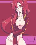  breasts food jacket large_breasts long_hair lowres nipple_slip nipples noritake oekaki ponytail popsicle pubic_hair red red_hair solo tengen_toppa_gurren_lagann yoko_littner 