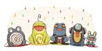  :d ^_^ animal_focus closed_eyes commentary croagunk facing_viewer froakie frog happy open_mouth palpitoad pokemon pokemon_(creature) politoed poliwhirl sitting smile ssalbulre 