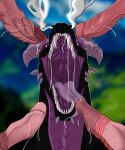  absurd_res black blackdragon bodily_fluids dragon drooling female feral genitals group hi_res male male/female open_mouth penis saliva yonooshi 