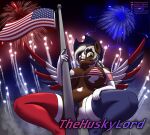  2022 4th_of_july american_paint_horse anthro coat_markings equid equine fireworks flag hi_res holidays horse mammal pegasus pole stripper stripper_pole thehuskylord unguligrade_anthro united_states_of_america wings 