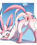  absurd_res anus ass_up blush bodily_fluids eeveelution female feral genital_fluids genitals hi_res looking_at_viewer nintendo pok&eacute;mon pok&eacute;mon_(species) pussy pussy_juice sarox solo spread_pussy spreading sylveon video_games white_body 