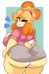  animal_crossing anthro big_breasts big_butt bottomwear breasts butt canid canine canis clothing dipstick_tail domestic_dog female hair hi_res huge_breasts huge_butt isabelle_(animal_crossing) lewd_dorky looking_back mammal markings multicolored_body nintendo one_eye_closed orange_hair shih_tzu shirt skirt solo tail_markings thick_thighs topwear toy_dog two_tone_body video_games wide_hips wink 