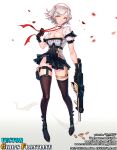  artist_name bangs black_footwear black_gloves boots breasts character_name cleavage dress full_body girls&#039;_frontline gloves gun holding holding_gun holding_weapon kriss_vector lenn_sparrow open_mouth petals short_hair submachine_gun thigh_boots vector_(girls&#039;_frontline) weapon white_background white_dress white_hair yellow_eyes 