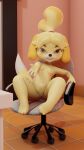  absurd_res andromorph animal_crossing anthro bladimirbnp2 canid canine canis chair domestic_dog female furniture hi_res intersex isabelle_(animal_crossing) mammal nintendo nude seductive solo video_games 