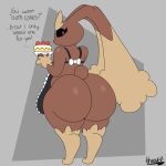  ... ambiguous_gender anthro big_butt black_sclera brown_body butt cake dessert english_text exclamation_point food hi_res holding_cake holding_food holding_object huge_butt long_ears looking_back lopunny mostly_nude nintendo open_mouth pink_eyes pok&eacute;mon pok&eacute;mon_(species) question_mark solo text thick_thighs thixxen video_games wide_hips 