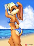  absurd_res anthro bikini blue_eyes butt clothed clothing female hair hi_res lagomorph leporid link6432 lola_bunny looking_at_viewer looney_tunes mammal rabbit smile solo swimwear teeth thick_thighs warner_brothers 