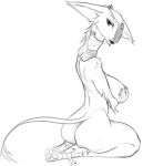  2019 alien anthro anthrofied big_breasts black_and_white breasts butt fathier female full-length_portrait hand_on_breast holding_breast kneeling looking_back mammal monochrome nude nude_anthro nude_female pinup portrait pose rear_view sketch solo star_wars w4g4 