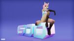  2022 3d_(artwork) anthro canid canine canis clothed clothing digital_media_(artwork) eyewear female fox fur glasses hair impreza looking_at_viewer mammal multicolored_body multicolored_fur one-piece_swimsuit pink_hair simple_background solo swimwear tan_body tan_fur tridognait two_tone_body two_tone_fur 