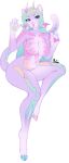  5_fingers anthro artist_name blue_eyes bone breasts claws digital_media_(artwork) female fingers fur hair hi_res horn long_hair looking_at_viewer mammal navel nude purple_body purple_fur reina. signature simple_background skeleton solo tongue tongue_out white_background wings 