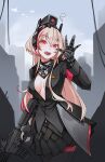  1girl ar-15 assault_rifle black_jacket black_skirt blonde_hair breasts cleavage cowboy_shot dinergate_(girls&#039;_frontline) girls&#039;_frontline gun headgear holding holding_gun holding_weapon jacket long_hair m4_carbine m4_sopmod_ii m4_sopmod_ii_(girls&#039;_frontline) mechanical_arms multicolored_hair neckerchief open_clothes open_jacket pantyhose partially_unzipped pleated_skirt red_eyes red_hair rifle single_mechanical_arm skirt streaked_hair unzipped weapon xipel 