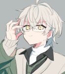  1boy ahoge collared_shirt glasses grey_background ishihara_usumi jacket jiitarou long_sleeves looking_at_viewer mahjong_soul male_focus necktie shirt short_hair sketch solo wavy_hair white_hair yellow_eyes 