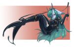  absurd_res big_breasts breasts clothing dragon female fin hair hi_res horn latex latex_clothing looking_at_viewer marine merfolk rubber rubber_clothing rubber_suit shanher shanher_(character) simple_background solo split_form tight_clothing 