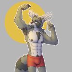  abs absurd_res anthro antlers armpit_hair armpit_tuft beard body_hair capreoline cervid chest_tuft chin_tuft countershade_face countershade_torso countershading elbow_tuft facial_hair facial_tuft fur gesture grey_body grey_fur hi_res horn hybrid looking_up male mammal moose muscular muscular_anthro muscular_male nipples pecs procyonid raccoon selfie shoulder_tuft simple_background smile solo tetragon tuft v_sign white_body white_fur 