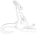  &lt;3 2019 ambiguous_gender anthro black_and_white butt kobold looking_at_viewer looking_back looking_back_at_viewer monochrome nude nude_anthro partially_submerged poolside rear_view scalie simple_background sitting sketch solo w4g4 white_background 