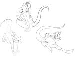  2019 all_fours anthro black_and_white butt female genitals group hand_behind_head hi_res horn kobold looking_at_viewer lying monochrome nude nude_anthro nude_female on_side presenting presenting_pussy pussy rear_view scalie sitting sketch sketch_page spread_butt spreading w4g4 