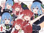  +_+ 2girls :d absurdres ascot bangs blue_eyes blue_hair blue_jacket blush closed_eyes earrings gloves green_ribbon hair_ribbon hat heterochromia highres hololive hoshimachi_suisei houshou_marine jacket jewelry long_hair multiple_girls neck_ribbon nitsumaru_maruta red_ascot red_eyes red_hair red_jacket ribbon sleeveless sleeveless_jacket smile twintails virtual_youtuber white_gloves yellow_eyes 