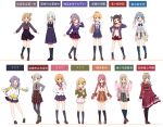  6+girls :d :o absurdres aika_himena aonami_school_uniform arm_at_side arm_behind_back arms_at_sides asymmetrical_legwear bangs bell black_footwear black_pantyhose black_sailor_collar black_skirt black_socks blazer blonde_hair blue_bow blue_bowtie blue_dress blue_eyes blue_hair blue_necktie blue_ribbon blue_skirt blue_socks blue_vest blunt_bangs blunt_ends blush bow bowtie braid breast_pocket brown_footwear brown_sweater buttons cardigan closed_mouth clothes_around_waist collared_shirt cross_tie diagonal-striped_bowtie diagonal-striped_necktie dot_nose double_bun drawstring dress earrings expressionless flower food fruit gradient_hair green_eyes green_hoodie green_jacket green_sailor_collar green_skirt grey_eyes grey_hair grey_pantyhose grey_shirt hair_bobbles hair_bun hair_flower hair_horns hair_ornament hair_ribbon hair_rings half_updo hand_on_hip hands_up highres hikarizuka_middle_educational_school_uniform himuro_rabi hiroe_chiharu hood hood_down hoodie iwakiriyama_high_school_uniform jacket janomiya_school_uniform jewelry jingle_bell kagura_san kamihama_future_academy_school_uniform kasane_ao kirari_hikaru kirimine_middle_school_uniform kneehighs kurusu_alexandra lapels legs_apart legs_together loafers long_hair long_skirt long_sleeves looking_at_viewer loose_bowtie loose_socks low_twintails magia_record:_mahou_shoujo_madoka_magica_gaiden mahou_shoujo_madoka_magica matsumiya_municipal_first_middle_school_uniform medium_hair miniskirt miura_asahi mole mole_under_eye multicolored_hair multiple_girls neck_ribbon neckerchief necktie notched_lapels one_eye_closed one_side_up ooba_juri open_cardigan open_clothes open_mouth orange_(fruit) orange_bow orange_bowtie orange_eyes orange_hair orange_skirt pantyhose parted_bangs pinafore_dress pink_bow pink_bowtie pink_cardigan pink_flower pink_footwear pink_hair pink_hoodie pink_neckerchief pink_ribbon pink_shirt pink_skirt plaid plaid_bow plaid_bowtie plaid_skirt pleated_skirt pocket pointing pointing_up ponytail purple_eyes purple_hair purple_jacket purple_necktie purple_sailor_collar purple_skirt red_bow red_bowtie red_eyes red_ribbon red_shirt red_skirt ribbon ribbon-trimmed_skirt ribbon_trim ring ruru_(rurumagi) ryuugasaki_academy_school_uniform sailor_collar sailor_shirt satomi_nayuta satori_kagome school_uniform shirt shoes short_hair short_necktie side_braids sidelocks skirt sleeves_rolled_up smile sneakers socks split_mouth sweater sweater_around_waist swept_bangs takarazaki_junshin_school_uniform toki_sunao torayamachi_academy_school_uniform twin_braids twintails v very_long_hair vest white_bow white_bowtie white_shirt white_skirt white_socks wide_ponytail yellow_eyes yukuni_academy_school_uniform yume_urara yunohana_international_school_uniform 