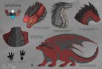  2022 2_horns back_spikes belly_scales black_body black_horn black_scales black_spikes black_wings blue_eyes dragon feral footprint head_spikes horn insignium macro male model_sheet neck_spikes open_mouth overbite quadruped red_body red_scales rimentus scales scalie sharp_teeth side_view smoke_from_nose solo spiked_tail spikes spikes_(anatomy) teeth western_dragon wings 