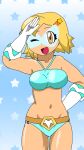  1girl angol_mois belt blonde_hair gloves highres keroro_gunsou mask non-web_source smile swimsuit 