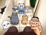  2girls annoyed bathroom bubba_(watson_amelia) cat chibi dog female_pov fish_tail gawr_gura henry_(watson_amelia) hololive hololive_english looking_at_viewer mikki_(watson_amelia) multiple_girls pantyhose pov shark_tail tail tail_wagging tile_floor tiles toilet_use torororose virtual_youtuber watson_amelia wellington_(watson_amelia) 