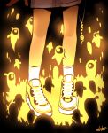  1girl absurdres fire ghost hayato_noda highres holding holding_jewelry holding_necklace jewelry necklace original shoes sneakers socks solo 