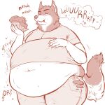  934 absurd_res anthro belly big_belly burping canid canine claws clothed clothing eating food fox hand_on_stomach hi_res holding_food holding_object male mammal navel obese obese_anthro obese_male overweight overweight_anthro overweight_male rumbling_stomach solo sound_effects standing tight_clothing torn_clothing 