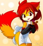  2015 abstract_background ahoge anthro apron apron_only artist_logo biped black_nose canid canine clothing cutlery devil-vox diana_(devil-vox) digital_drawing_(artwork) digital_media_(artwork) female fox fur hair happy holding_object holding_spoon hybrid kemono kitchen_utensils leaning leaning_forward logo looking_at_viewer machine mammal monotone_hair mostly_nude multicolored_body multicolored_ears multicolored_fur open_mouth orange_body orange_ears orange_fur raised_tail red_body red_ears red_eyes red_fur red_hair robot signature simple_background smile solo spoon standing tools two_tone_ears two_tone_tail white_apron wooden_spoon yellow_background yellow_body yellow_fur 