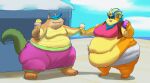  activision anthro barefoot beach belly breasts crash_bandicoot_(series) dessert dingodile duo exponentialmass eyewear feet female food hi_res ice_cream male male/female obese obese_anthro overweight overweight_anthro pirate_tawna seaside summer sunglasses video_games 
