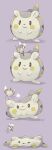  =3 black_eyes blush_stickers boke-chan closed_mouth commentary cutiefly deflated english_commentary full_body multiple_views pokemon pokemon_(creature) purple_background sequential simple_background sitting togedemaru 
