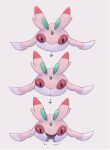  animal_focus arrow_(symbol) black_eyes boke-chan colored_sclera commentary_request grey_background looking_at_viewer lurantis no_humans no_mouth open_mouth partial_commentary pokemon pokemon_(creature) portrait red_sclera saliva sequential sharp_teeth simple_background straight-on teeth 