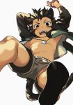  1boy animal_ears black_hair cat_boy cat_ears cat_tail child falling fantasy highres jewelry jon_(st05254) looking_at_viewer male_child male_focus open_clothes open_mouth open_shirt original pendant short_hair shorts simple_background solo tail teeth upper_teeth white_background 
