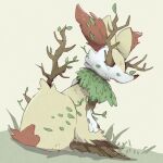  1other animal_ear_fluff animal_ears animal_nose body_fur body_horror boke-chan braixen branch commentary_request dutch_angle fang fox_ears fox_tail from_behind furry grass looking_back open_mouth other_focus pokemon pokemon_(creature) simple_background sketch snout solo stick tail two-tone_fur white_fur yellow_background yellow_fur 