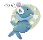  animal_focus black_eyes boke-chan commentary_request english_text fangs full_body hands_up no_humans open_mouth orb pokemon pokemon_(creature) popplio simple_background sitting sketch solo speech_bubble talking teeth white_background 