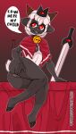  absurd_res anthro black_body black_fur bovid caprine cult_of_the_lamb female fur genitals hi_res lamb_(cult_of_the_lamb) mammal melee_weapon pussy red_eyes sheep solo spread_pussy spreading sword tagme vicvance weapon white_body white_fur 